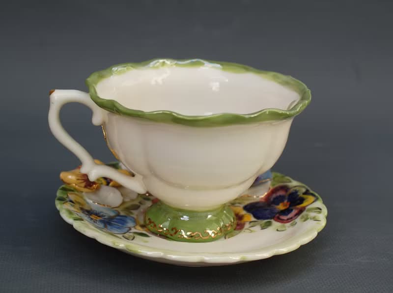 Pansies Cup and saucer Porcelain Flowers Tea Set Multicolored violets