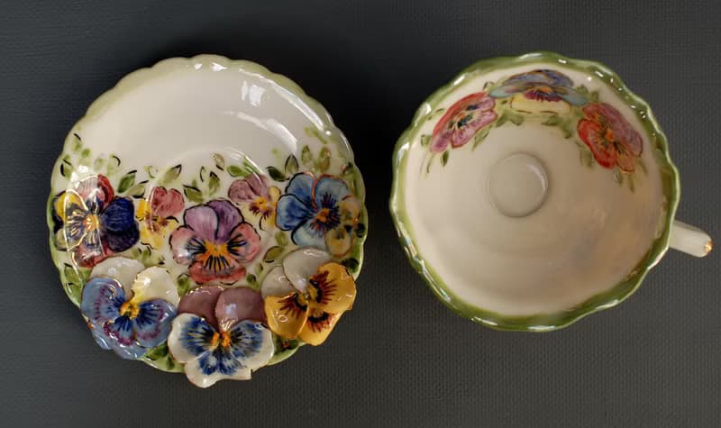 Pansies Cup and saucer Porcelain Flowers Tea Set Multicolored violets