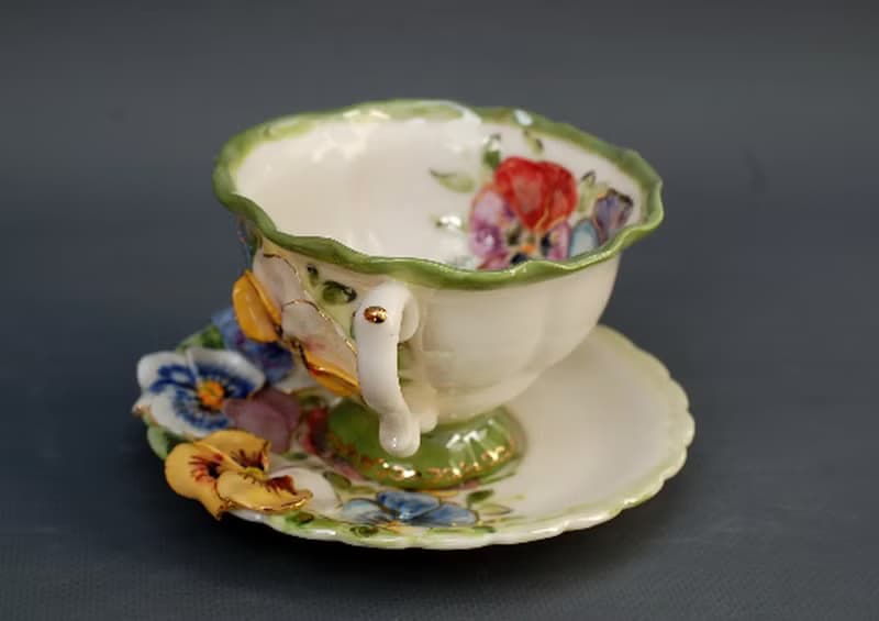 Pansies Cup and saucer Porcelain Flowers Tea Set Multicolored violets