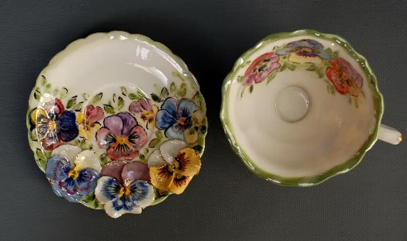 Pansies Cup and saucer Porcelain Flowers Tea Set Multicolored violets