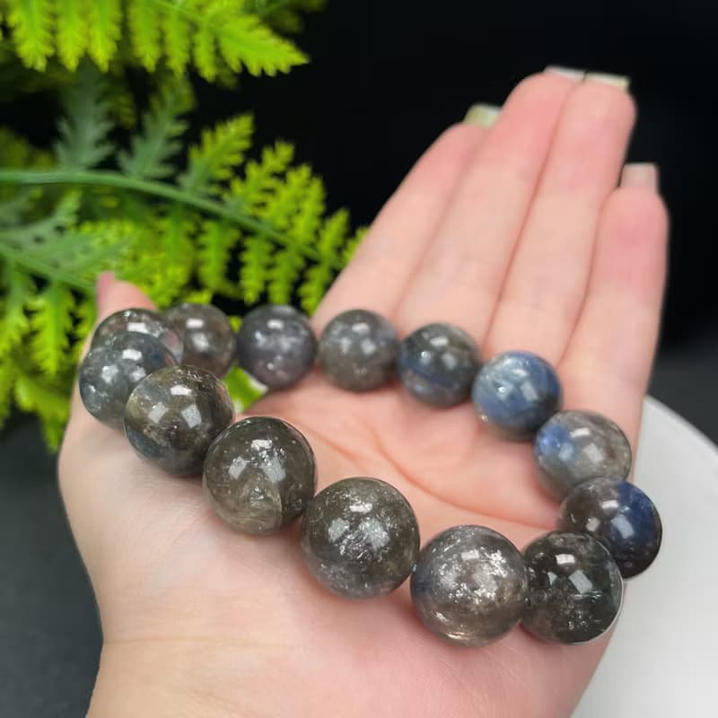 高品質龍鱗雲母藍晶石手串16.5mm顆顆帶眼冰潤星光大顆粒男女手珠