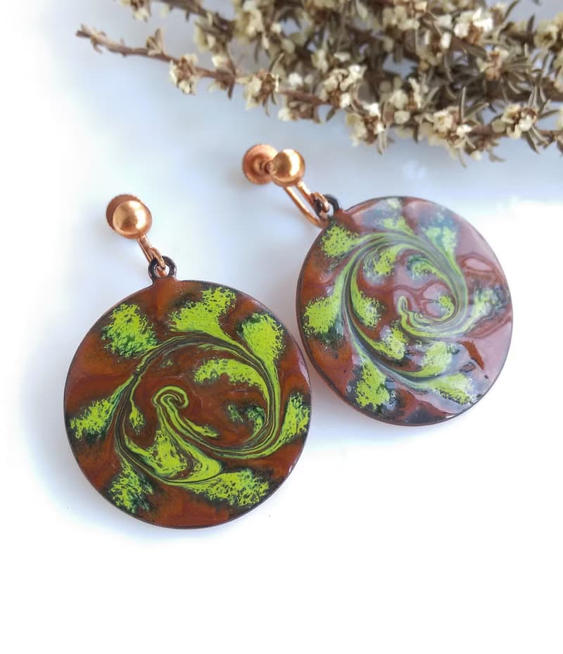 Vintage Jewelry 西洋古董飾品 Copper 手工 旋轉綠 栓式耳環