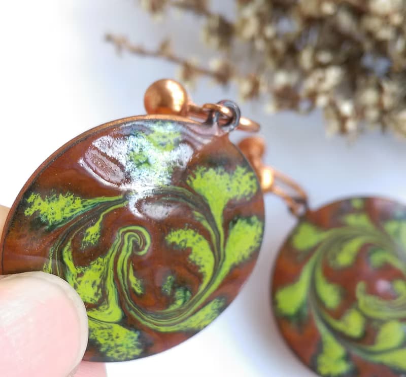 Vintage Jewelry 西洋古董飾品 Copper 手工 旋轉綠 栓式耳環