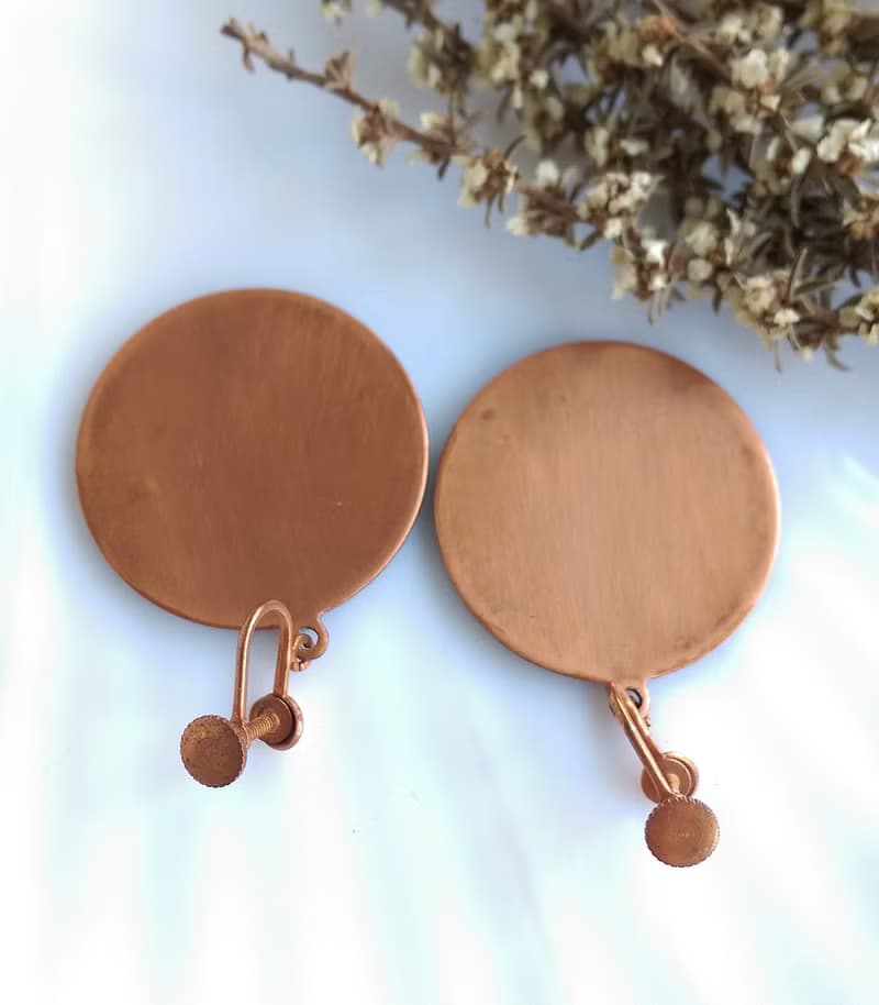 Vintage Jewelry 西洋古董飾品 Copper 手工 旋轉綠 栓式耳環