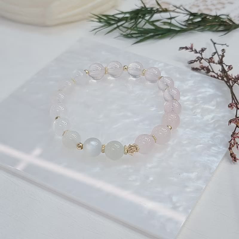 聖誕禮盒 粉晶 月光石 白幽靈||人緣 愛情桃花 舒壓助眠 水晶手鍊
