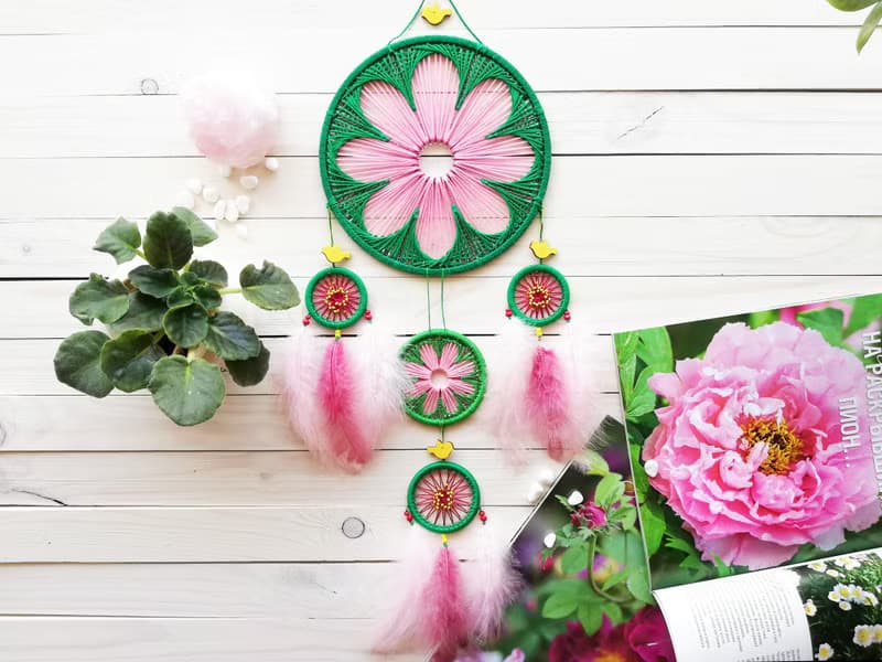 Large pink dreamcatcher, Flower, Nursery decor, Dream catcher, Botanical