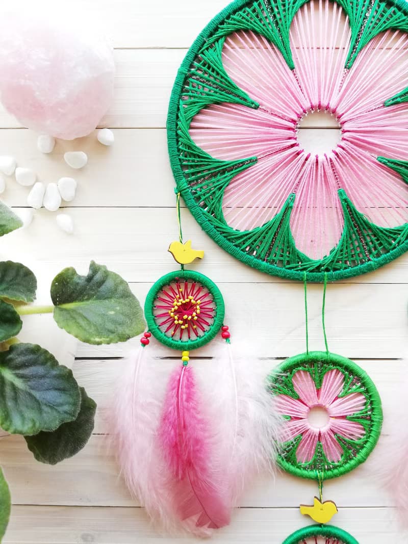 Large pink dreamcatcher, Flower, Nursery decor, Dream catcher, Botanical