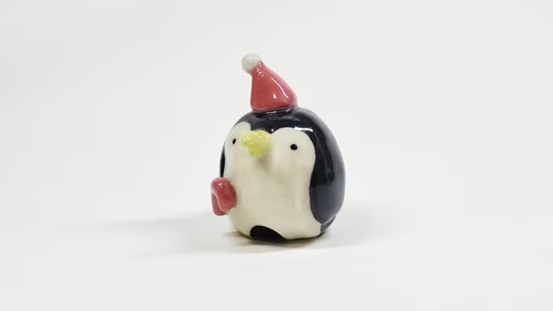 【聖誕系列】聖誕拐杖企鵝 手捏陶偶/戒指架