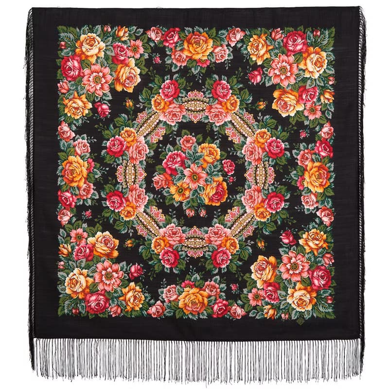 Authentic Pavlovo Posad Russian Shawl Scarf Soft 100% Wool 89x89 cm 1825-18