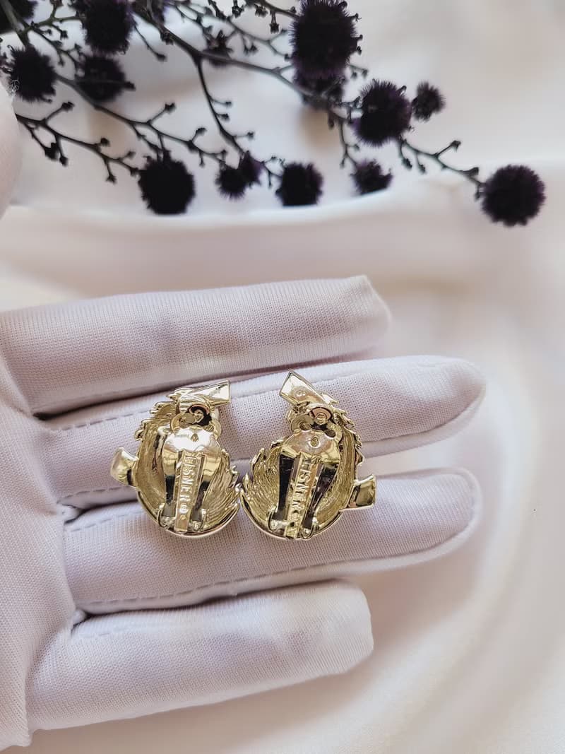 美國西洋古董飾品 / LISNER霧金刷紋螺旋鏤空復古夾式耳環