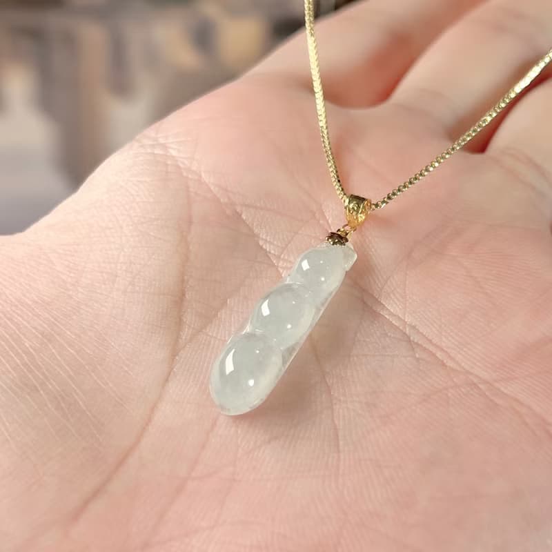 【福壽】冰種翡翠福豆項鍊 18K金墜頭 | 天然緬甸玉翡翠A貨 |送禮