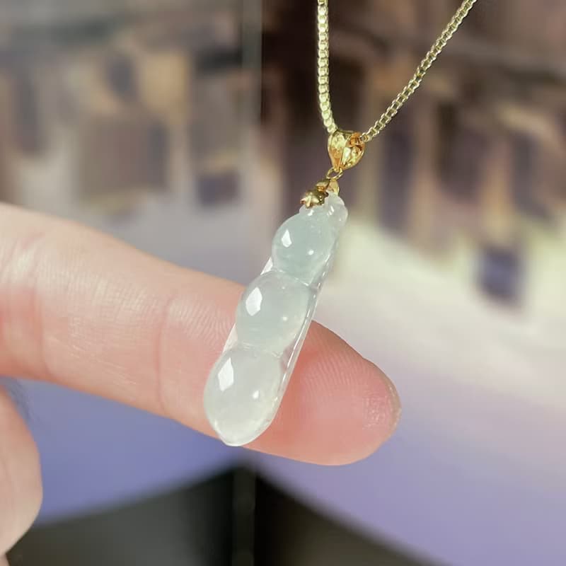 【福壽】冰種翡翠福豆項鍊 18K金墜頭 | 天然緬甸玉翡翠A貨 |送禮