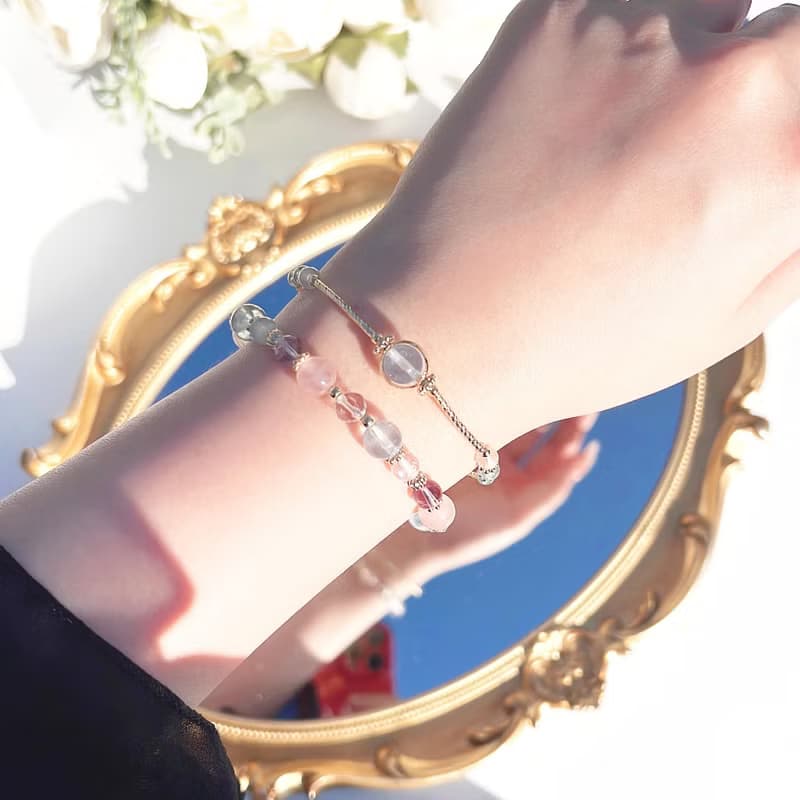 海藍寶 月光石 藍瑋灰 14K包金 天然水晶手鍊