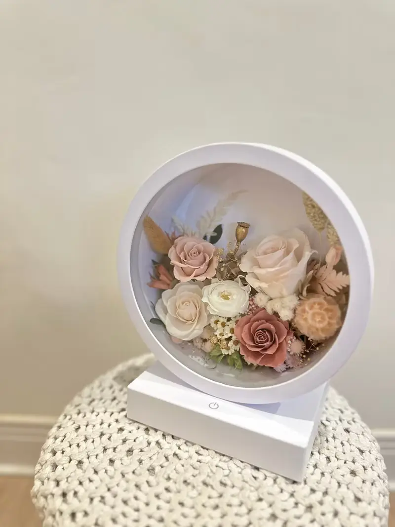 秋色浪漫 永生花三段觸控氛圍燈/桌燈/檯燈 桌上型充電式