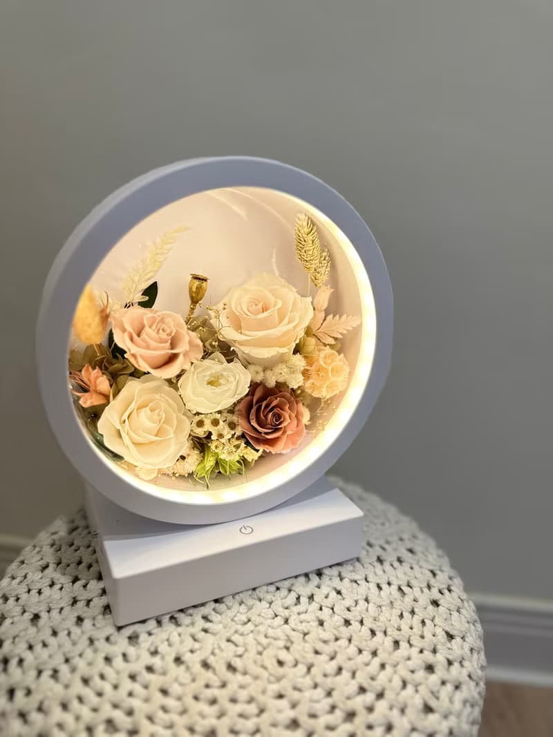 秋色浪漫 永生花三段觸控氛圍燈/桌燈/檯燈 桌上型充電式