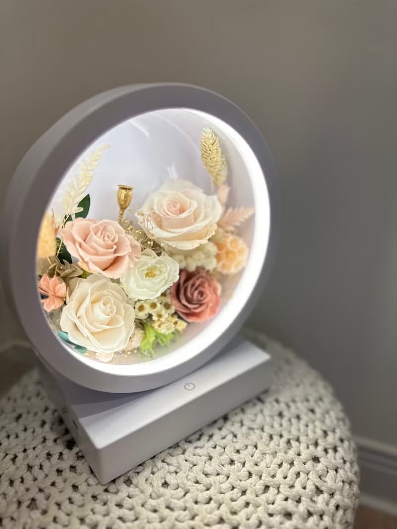 秋色浪漫 永生花三段觸控氛圍燈/桌燈/檯燈 桌上型充電式