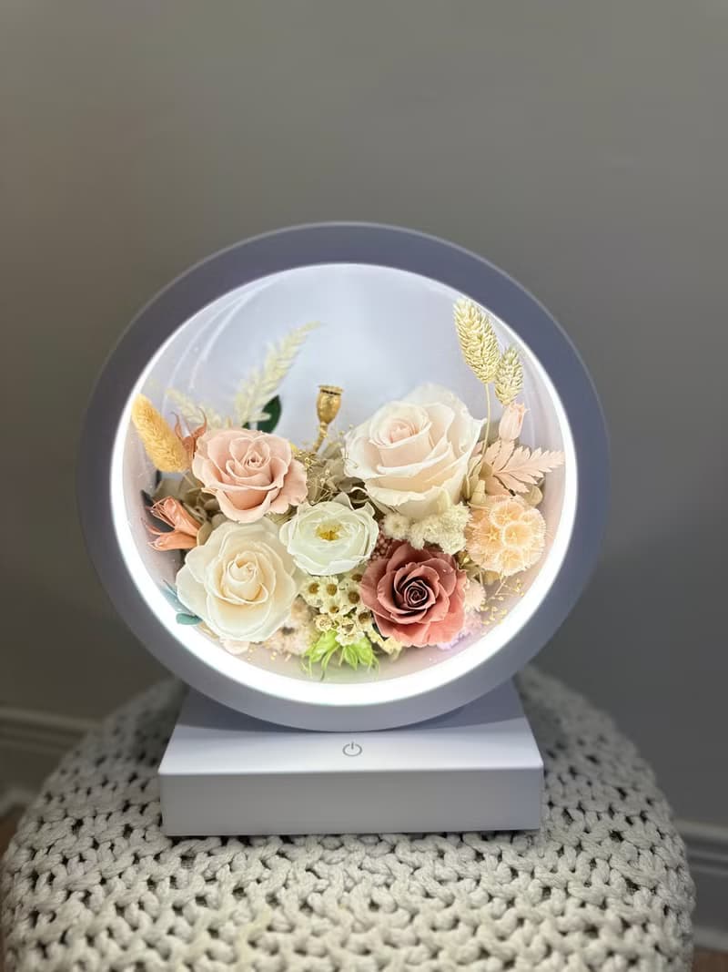 秋色浪漫 永生花三段觸控氛圍燈/桌燈/檯燈 桌上型充電式