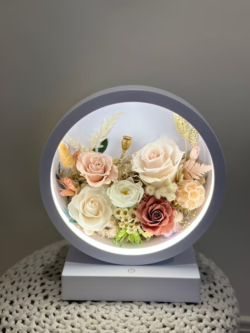 秋色浪漫 永生花三段觸控氛圍燈/桌燈/檯燈 桌上型充電式