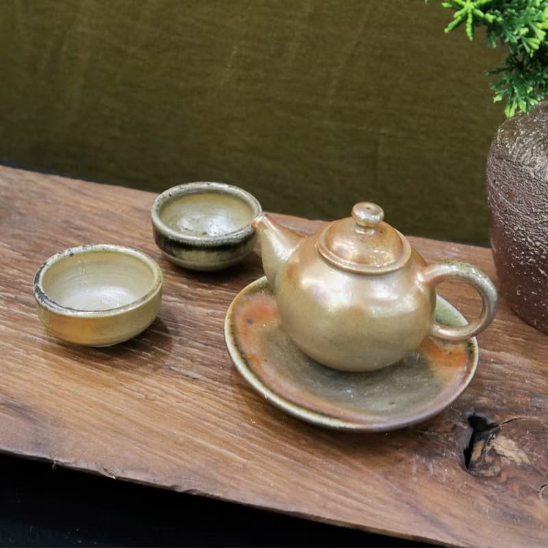 樸光 柴燒厚胎小茶壺 一壺二杯 旅行茶具組