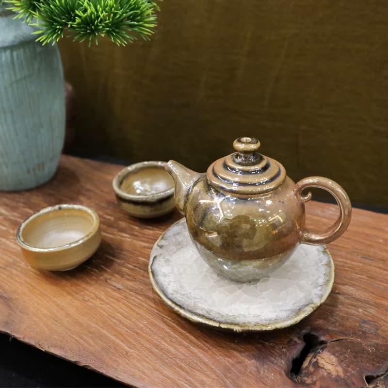 樸光 柴燒厚胎小茶壺 一壺二杯 旅行茶具組