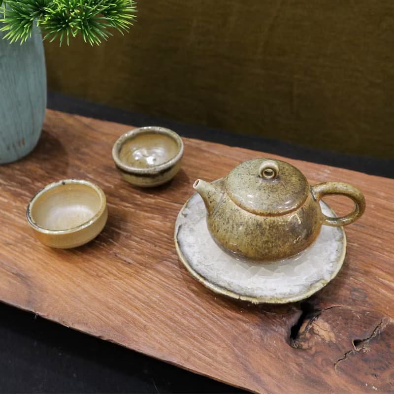 樸光 柴燒厚胎小茶壺 一壺二杯 旅行茶具組