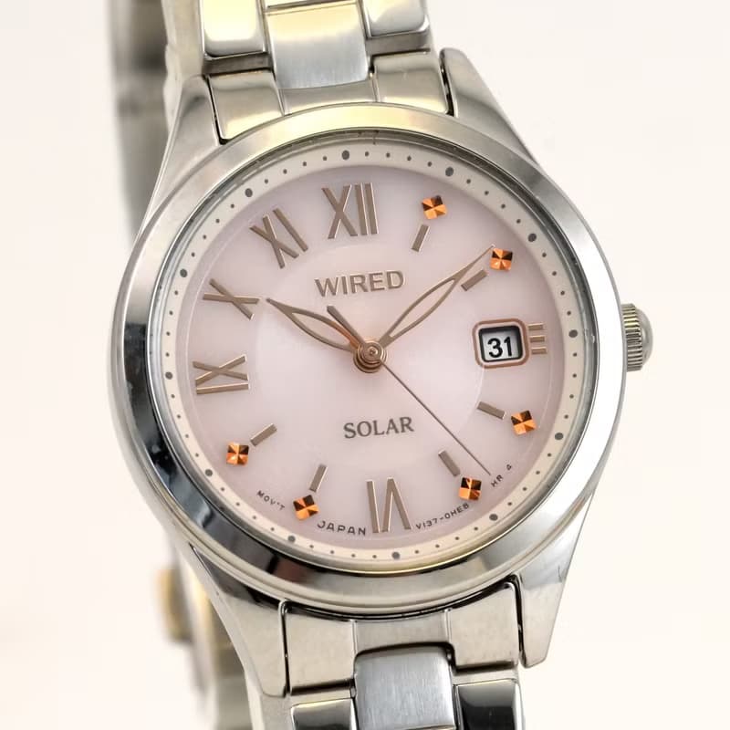 送料無料 SEIKO WIRED ソーラー腕時計 クォーツ 女性用 箱と取扱説明書付き  V137-KXY0 手錶 古董錶 復古手錶 日本直送