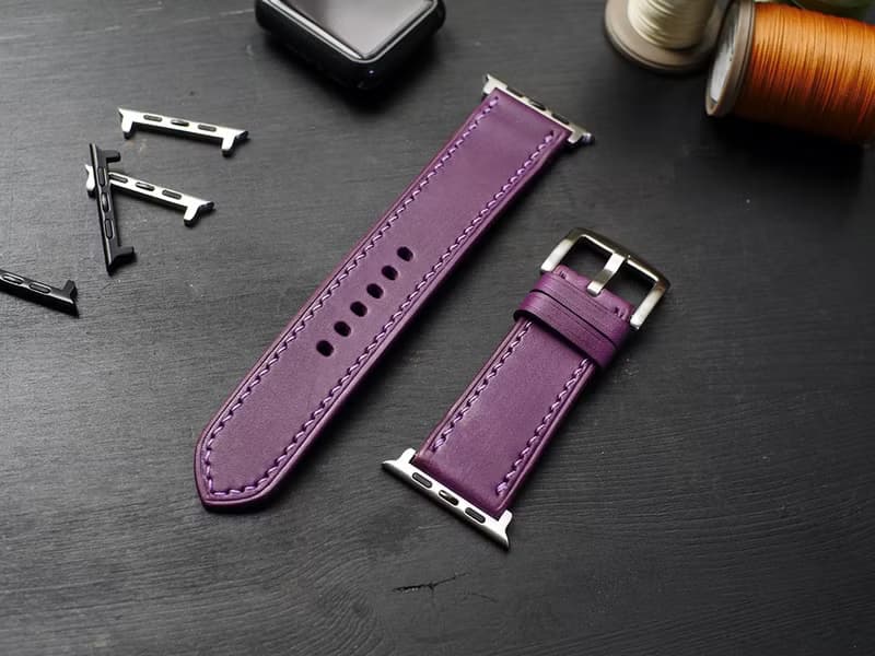 【歡慶週年慶】【超划算】  applewatch真皮手縫錶帶-紫色