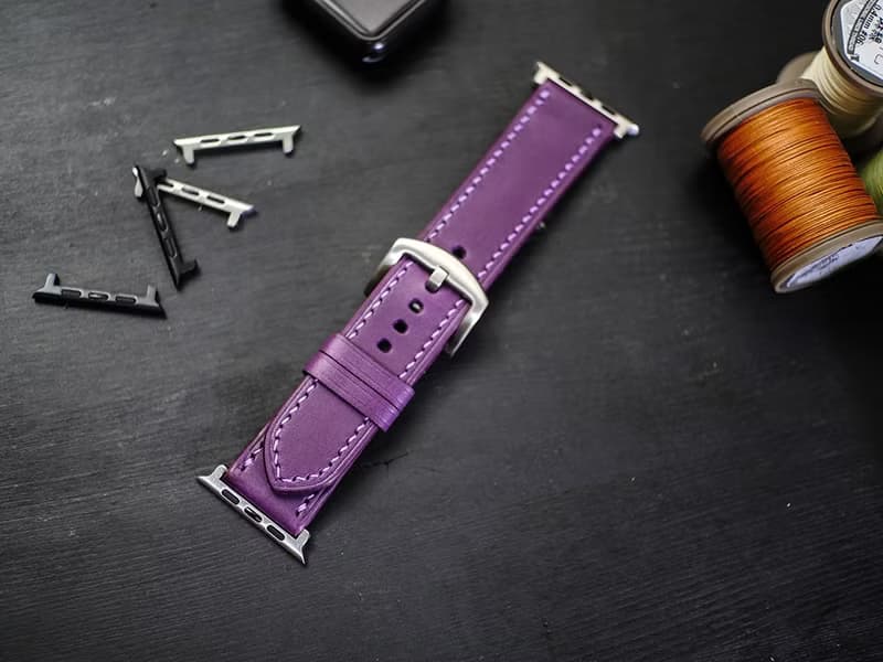 【歡慶週年慶】【超划算】  applewatch真皮手縫錶帶-紫色