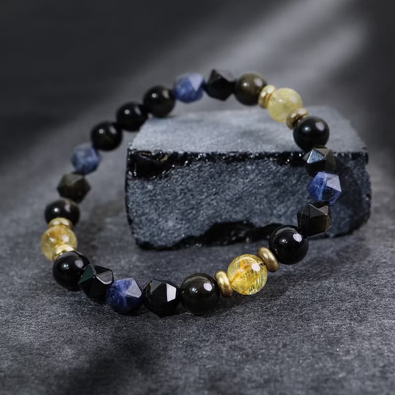 破曉 | B14鈦晶藍紋石黑曜石手鍊