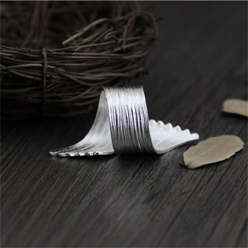 Real S999 Fine Silver Women Exaggerated Wings Design Open Rings Handmade Brushed
