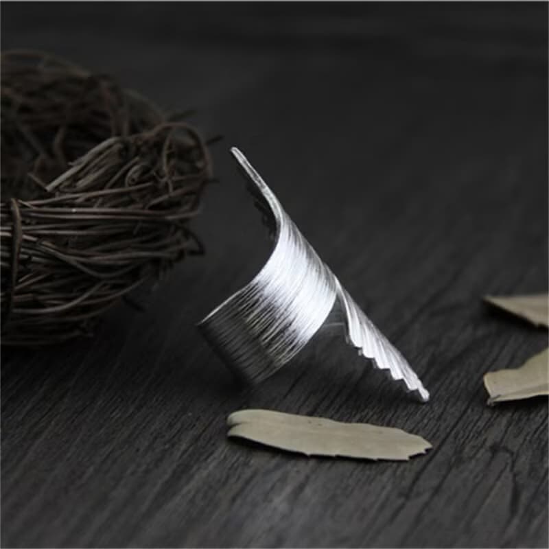 Real S999 Fine Silver Women Exaggerated Wings Design Open Rings Handmade Brushed