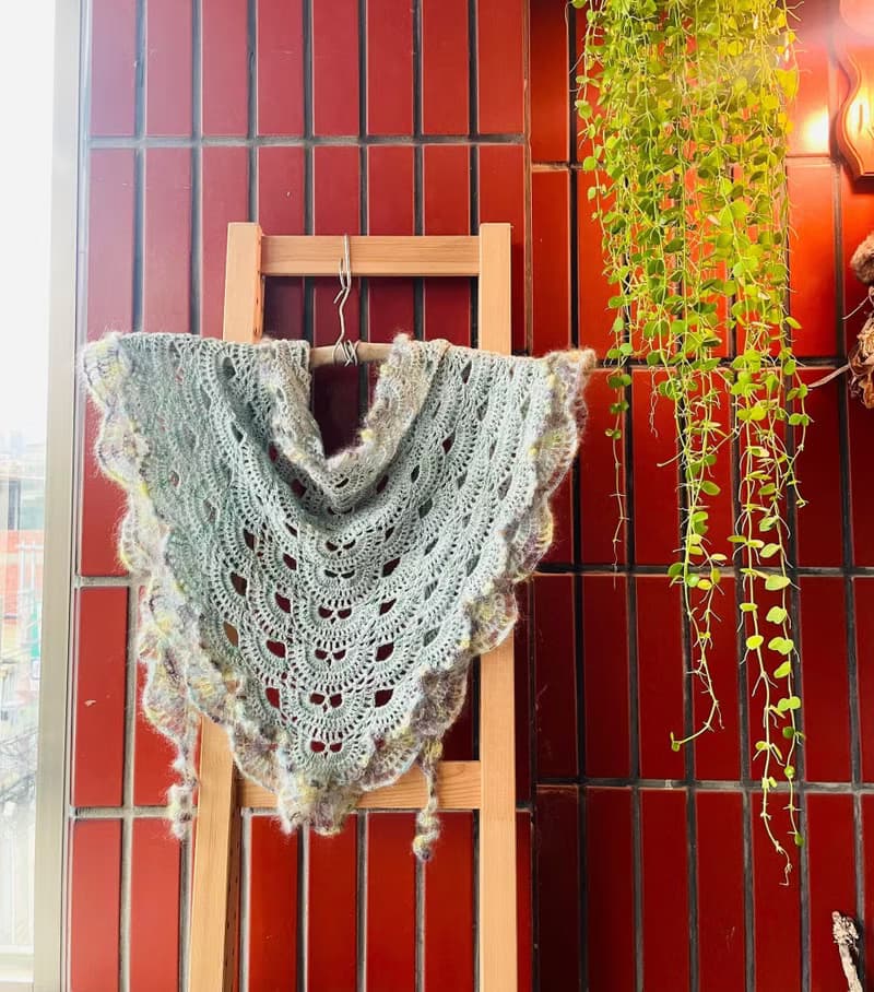 革物製織|手染蠶絲羊毛海披肩圍巾_綠精靈系