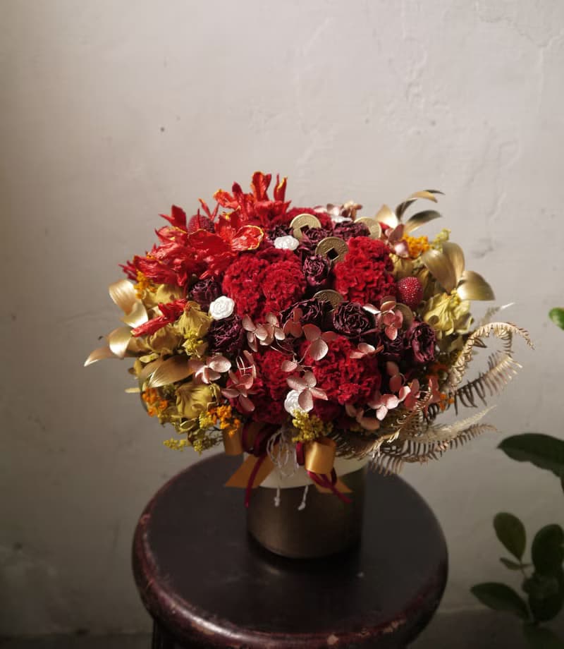 富貴名門.富貴金喜氣紅色系.升官開幕節慶乾燥花手作好禮