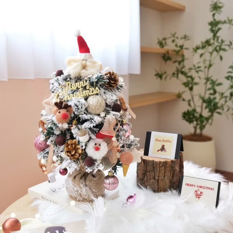 仿真植絨下雪聖誕樹 經典暖呼呼聖誕款 麋鹿 聖誕老人 40cm高