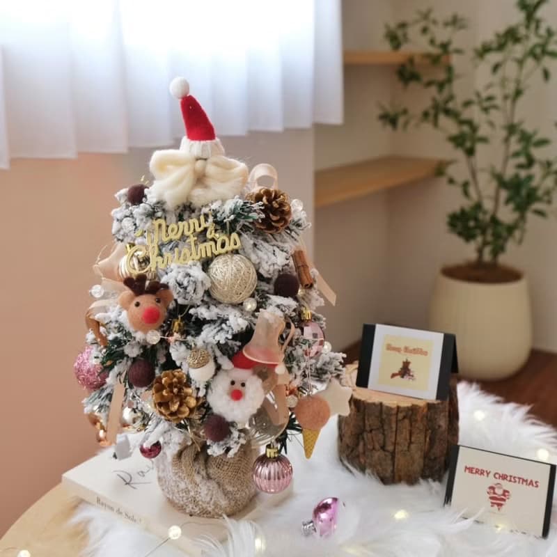 仿真植絨下雪聖誕樹 經典暖呼呼聖誕款 麋鹿 聖誕老人 40cm高