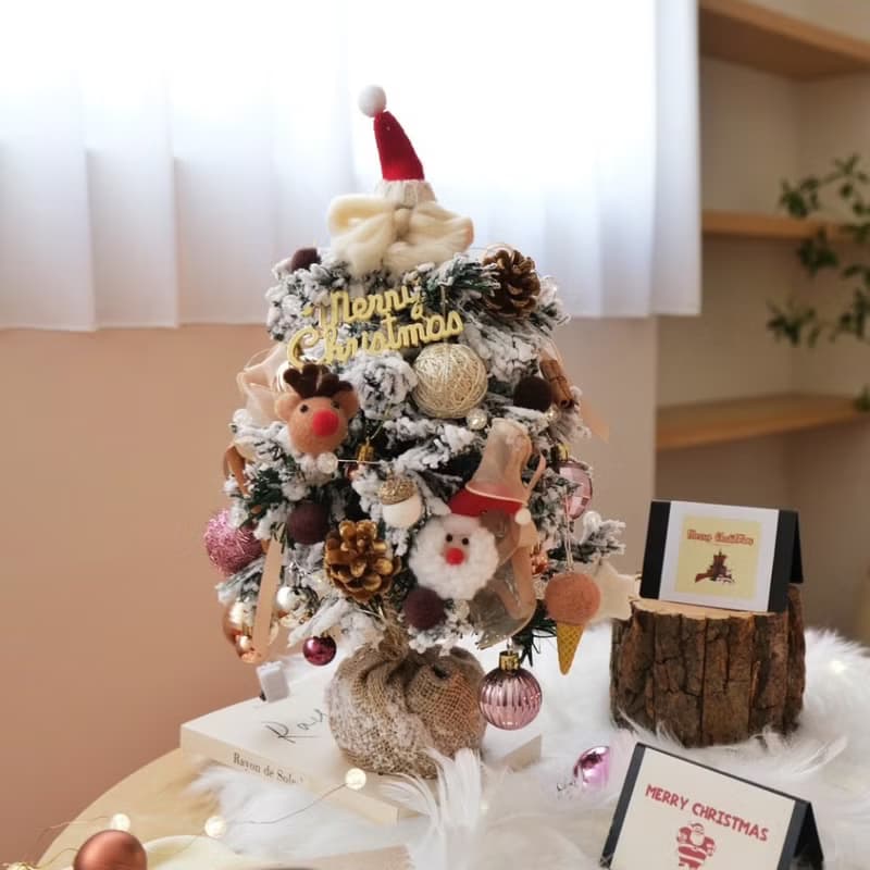 仿真植絨下雪聖誕樹 經典暖呼呼聖誕款 麋鹿 聖誕老人 40cm高