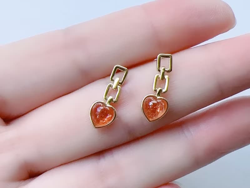 天然太陽石 日長石 純銀耳環 甜美愛心 迷人光點 好人緣