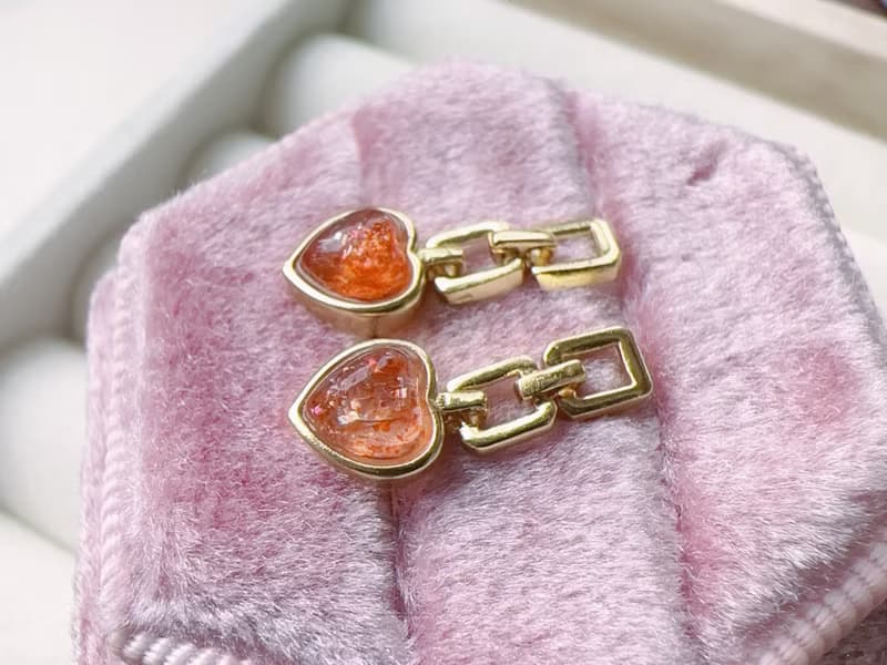 天然太陽石 日長石 純銀耳環 甜美愛心 迷人光點 好人緣