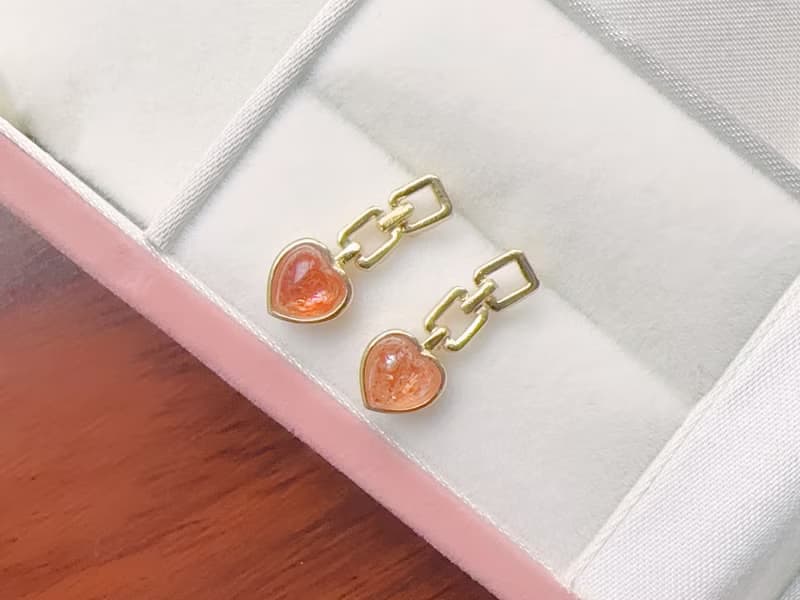 天然太陽石 日長石 純銀耳環 甜美愛心 迷人光點 好人緣