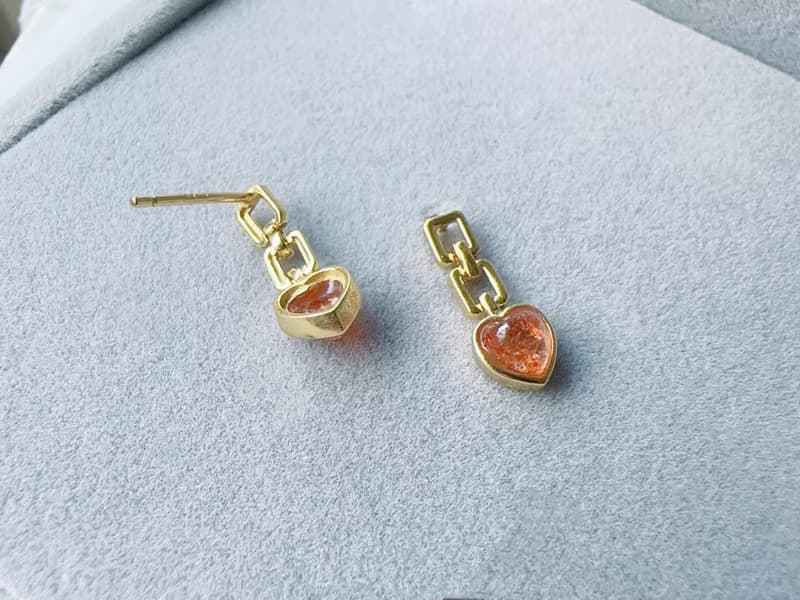 天然太陽石 日長石 純銀耳環 甜美愛心 迷人光點 好人緣