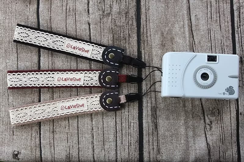 質感日系棉麻蕾絲(卡其) 25mm手工 相機手腕帶 小相機/底片機