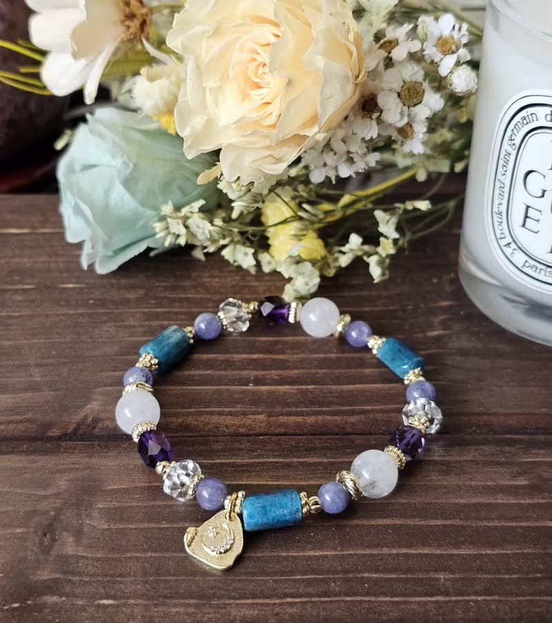 忒亞女神- 白幽靈/藍磷灰石/坦桑石/紫水晶/白水晶/好運/水晶手鍊