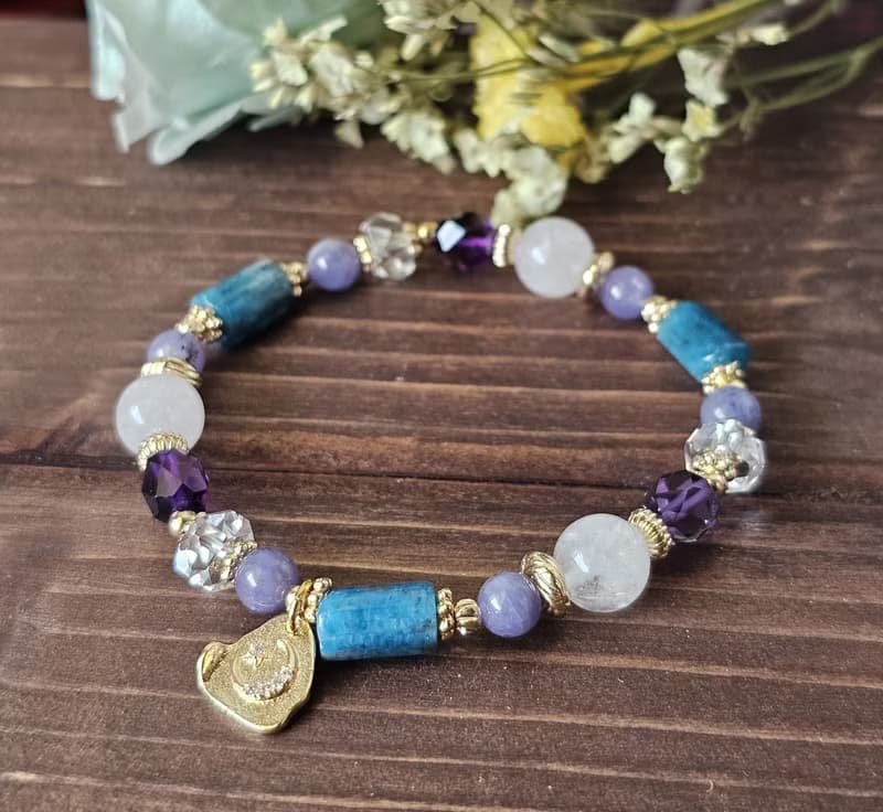 忒亞女神- 白幽靈/藍磷灰石/坦桑石/紫水晶/白水晶/好運/水晶手鍊
