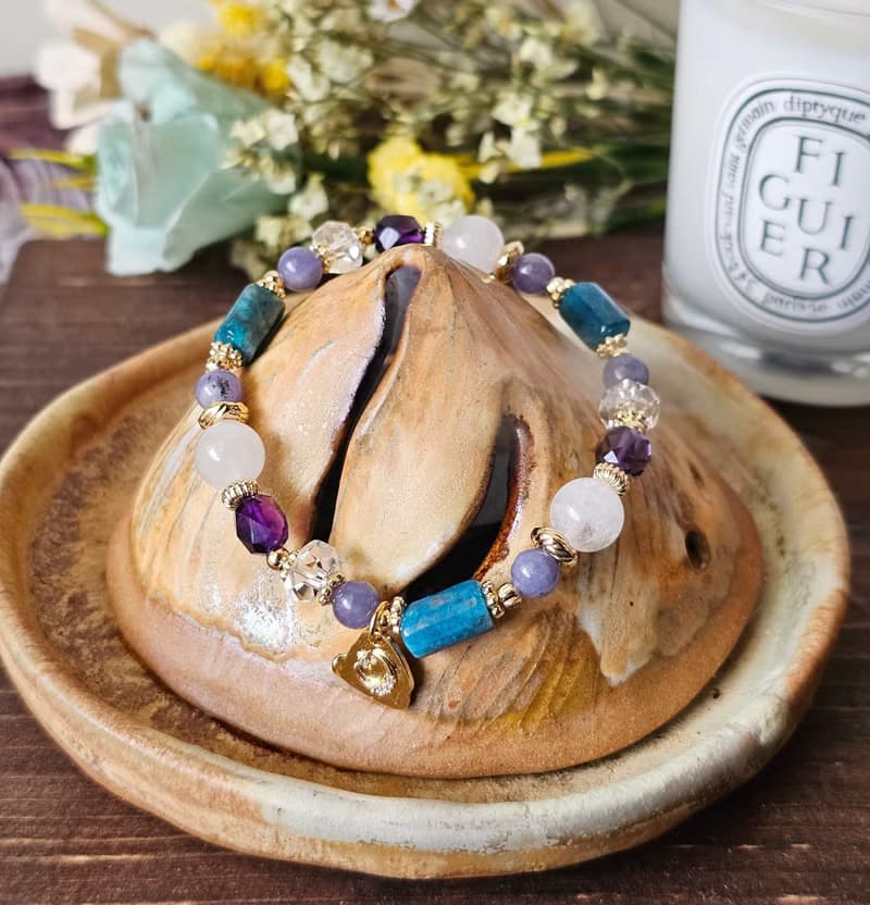 忒亞女神- 白幽靈/藍磷灰石/坦桑石/紫水晶/白水晶/好運/水晶手鍊