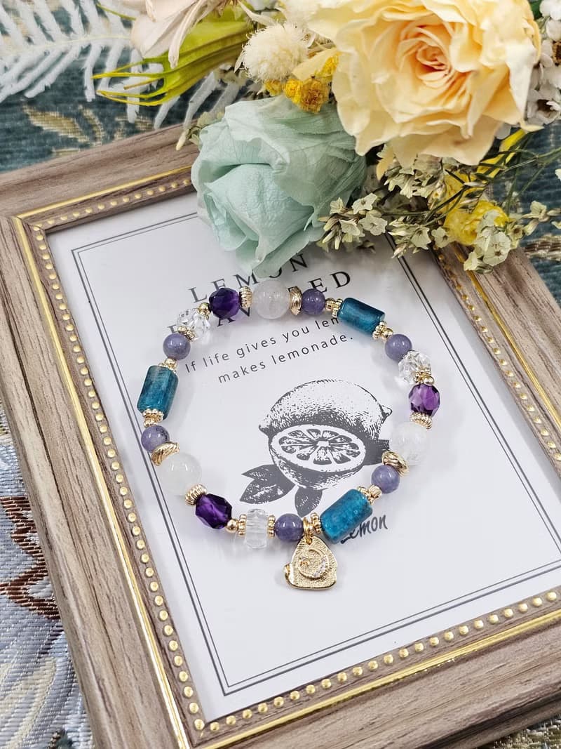 忒亞女神- 白幽靈/藍磷灰石/坦桑石/紫水晶/白水晶/好運/水晶手鍊