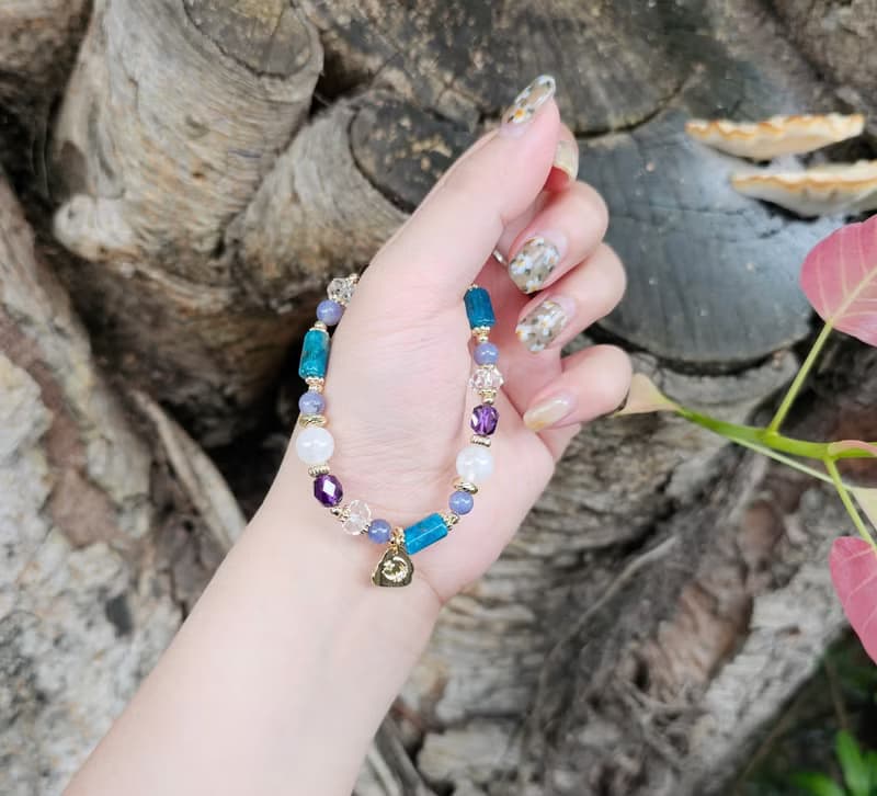 忒亞女神- 白幽靈/藍磷灰石/坦桑石/紫水晶/白水晶/好運/水晶手鍊