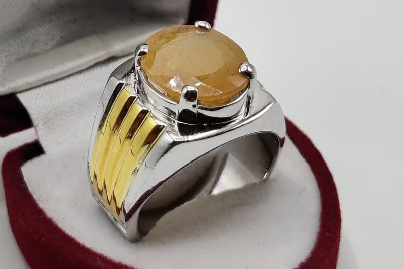 Natural Oval Cut Deep Yellow Sapphire Pukhraj Sterling Silver 925 Ring Handmade