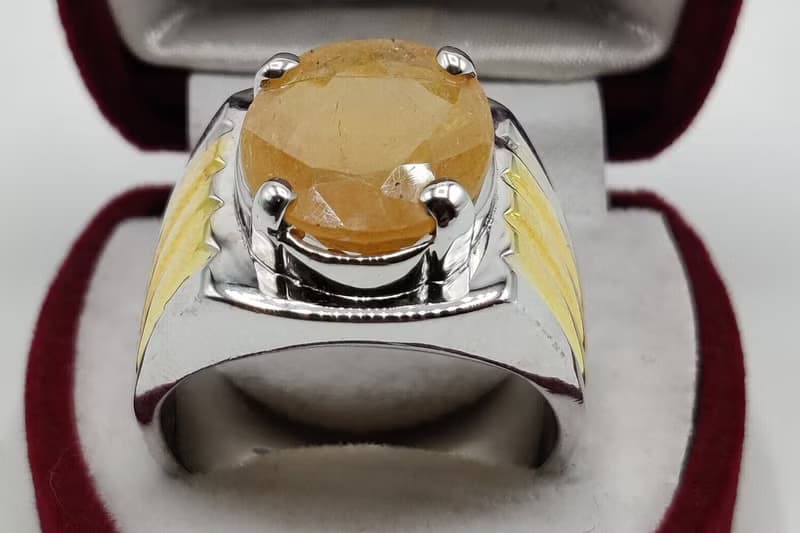 Natural Oval Cut Deep Yellow Sapphire Pukhraj Sterling Silver 925 Ring Handmade