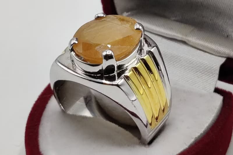 Natural Oval Cut Deep Yellow Sapphire Pukhraj Sterling Silver 925 Ring Handmade