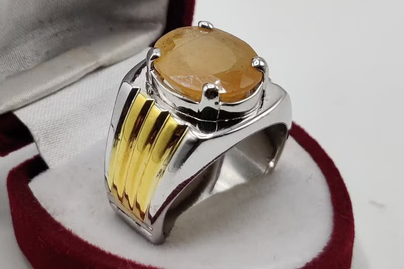 Natural Oval Cut Deep Yellow Sapphire Pukhraj Sterling Silver 925 Ring Handmade
